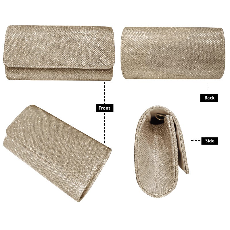 Outrip Women's Evening Bag Clutch Purse Glitter Party Wedding Handbag with Chain (Apricot) - Image 3